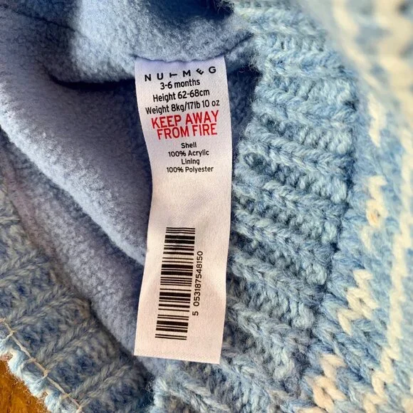 NUTMEG UK Knit Baby Hat & Mittens Set 3-6 Mos Infant Fleece Lined Bundle Purple - Picture 4 of 8